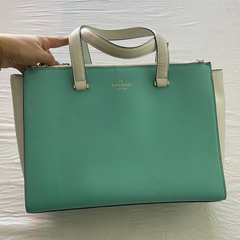Kate Spade New York - Tiffany blue and white leather tote